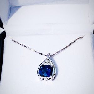 Brand New Sterling Silver Sapphire Necklace